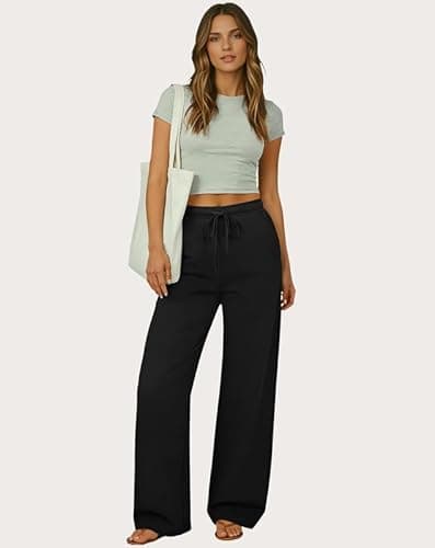 keriffe Womens Summer Casual Pants High Waisted Drawstring Beach Vacation Trousers with Pockets Black - Thumbnail 6