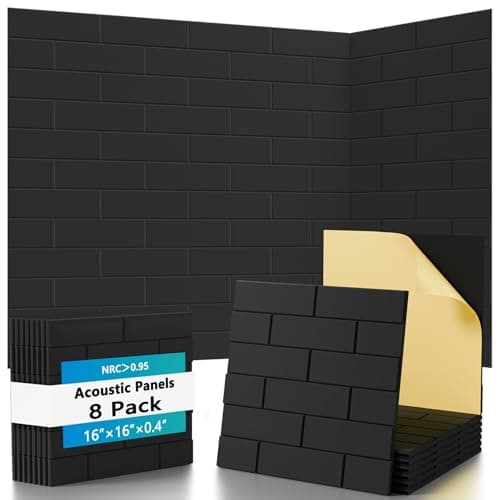 8 Pack Brick Acoustic Panels with Self Adhesive, 16" x 16" x 0.4" High Density Sound Absorbing Foam Panels for Walls, Noise Reduction for Home Studio & Office – Black - Image 1