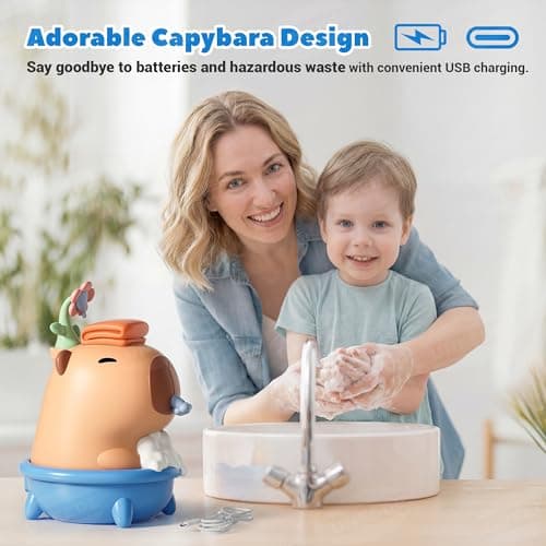 UNEEDE Capybara Hand Soap Dispenser, Automatic Touchless Foaming with Advanced Sensor, IP7 Waterproof, Portable & Wall Mount Rechargeable, 9.5oz/280ml, Cute Soft Silicone for Bathroom, Decor Gifts - Thumbnail 6