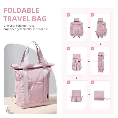 GOLF QUALITY Foldable Convertible Tote Backpack Lightweight Versatile Nylon Daypack for Women Work Leisure Travel,Berry Pink - Thumbnail 5