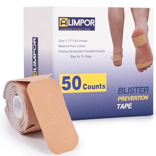 Blister Tapes for Feet & Heels | Pre-Cut & Ultra Large Bandages for Heels | Waterproof & Strong Stick Patches for Foot | Self-Stick Blister Cushions, 50 PICS, Beige - Image 1