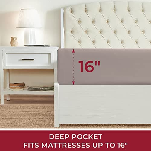 Mellanni Twin Fitted Sheet - Iconic Collection Bedding Sheets with up to 16 inch Deep Pocket - Soft & Cooling - Fade & Stain Resistant - 1 PC (Twin, Tan) - Thumbnail 2