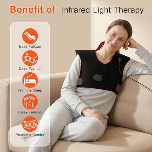 SUHZF Red Light Therapy for Neck and Shoulders, 165 LEDs Infrared Light Therapy Wrap for Home/Office, 5 Levels & 9 Timer Infrared Heating Pad for Neck, Shoulder, Chest, Upper Back - Thumbnail 2