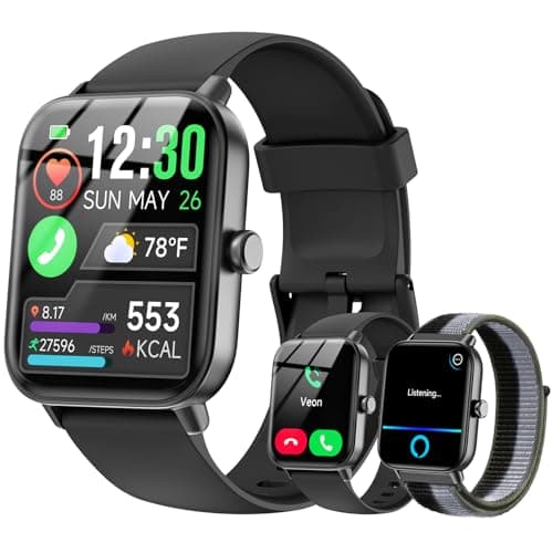 Quican Smart Watches for Women/Men, 2 Bands, Compatible for Android iPhone - Image 1