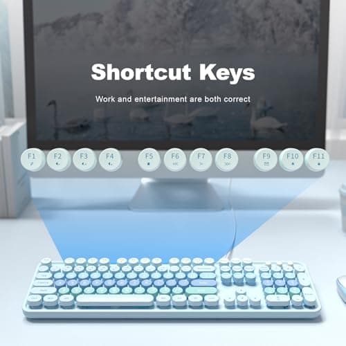 Atelus Large Print Keyboard, USB Wired Computer Keyboard with Retro Keycaps, Numeric Keypad and Media Hotkey for Office Desktop PC Laptop and Windows 7 8 10 11 (Blue Colorful) - Thumbnail 5