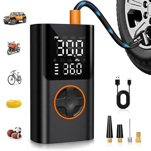 AIRSURE Tire Inflator Portable Air Compressor, Bike Pump with Gauge and USB Charging Output, 150PSI Fast Inflation Portable Tire Inflator for Car Bicycles Motorcycles Scooter Balls - Image 1