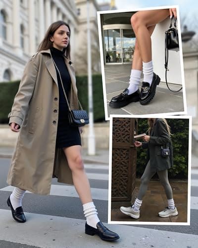 HONGTEYA Slouchy Crew Socks for Women Soft Scrunch Socks Cute Fashion Retro for Boot Sneakers Size 5-11 (White*2) - Thumbnail 4