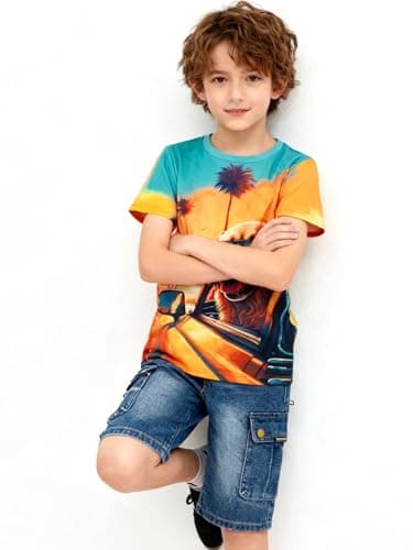 Funnycokid Boys Shirts Size 8 10 Dog Girls T-Shirts Kids Clothes Tops Tees Yellow Graphic Black Animal Print Short Sleeve Cool 8-10 Years - Thumbnail 5