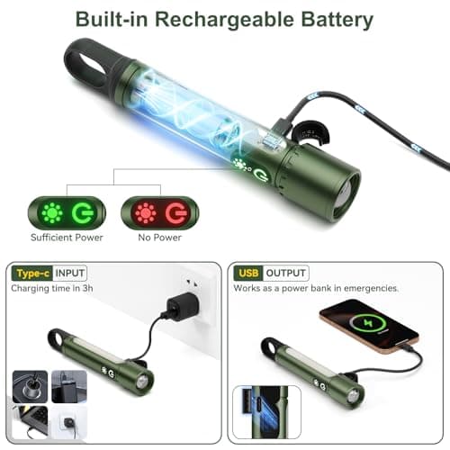 High Lumens Flashlight Rechargeable-Magnetic,Hanging,Zoom Beam,Side Light Multi-Function LED Flashlights Super Bright Powerful Waterproof Flash light for Camping,Emergency,Hiking,Dog Walking,Home - Thumbnail 6