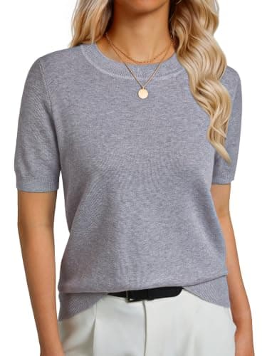 GKBK Womens Sweaters Short Sleeve Wool Blend Knit Summer Tops Lightweight Soft Pullover Business Casual Outfits for Women 2026 Fashion Trendy Gray S - Image 1