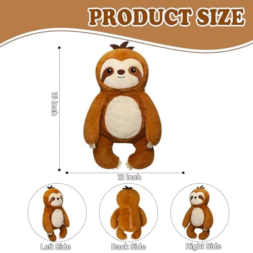 NIUBEHOHO Weighted Heating Sloth Stuffed Animals - 16 Inch Big Microwavable Sloth with Zipper Cute Heating Pad Plush Toy Washable Unscented Comfort Hug Pillow for Kid Teen Adult Birthday Gift 2.2 Lbs - Thumbnail 3
