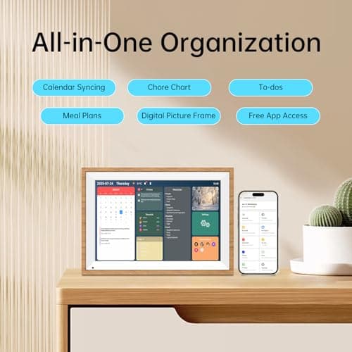 QUNUB 10.1 Inch Digital Calendar 2026 Chore Chart – Interactive Touchscreen Wall Planner, Smart Family Organizer for Family Schedules, Desktop and Wall Mountable, Woodgrain - Thumbnail 2