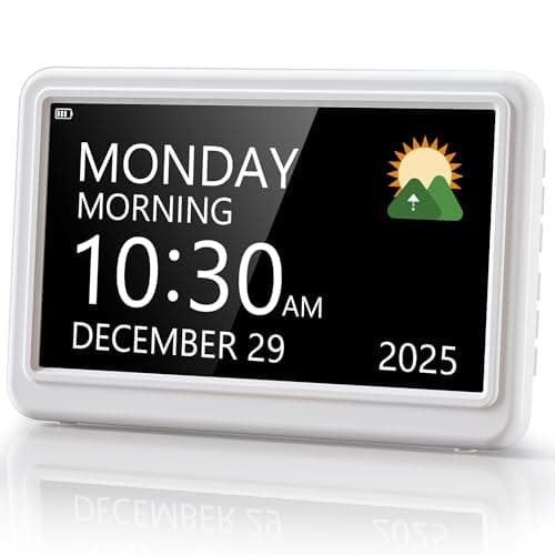 Rechargeable Digital Clock with Day and Date for Elderly, 7" Large Digital Calendar Clock for Seniors, 20 Alarms & Medication Reminders, Auto DST/Dimmer, 12 Themes, Best Gifts for People with Dementia - Image 1