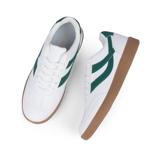 Tigeridea White Sneakers for Women White Lace up Rounded Toe Slip on Fashion Sneakers Comfortable Casual Flat Women Shoes Size 9.5 - Thumbnail 5