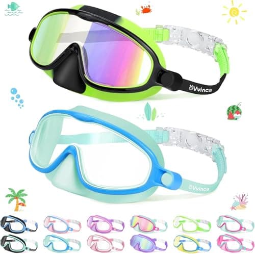 Vvinca 2 Pcs Kids-Swim-Goggles with Nose Cover, Swimming Diving Mask Wide View Anti Fog UV Anti Shattered Lens for Kids 3-5 - Image 1