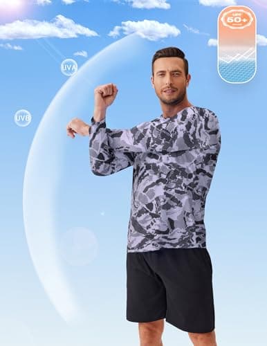 PINSPARK Men's UPF 50+ Sun Protection Shirts Quick Dry Long Sleeve Fishing Shirts for Men Lightweight Beach Swim Shirt Grey - Thumbnail 2