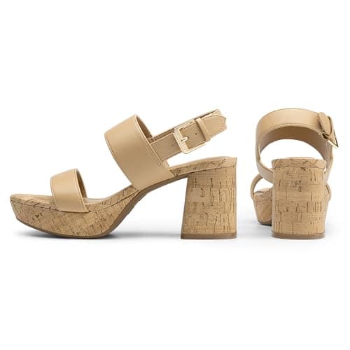 Athlefit Platform Heels for Women Chunky Block Heeled Cork Sandals Open Toe Summer Buckle Dressy Prom Wedding Heels Size 9.5 - Thumbnail 5