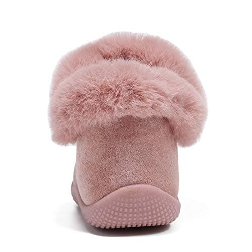 KEESKY Toddler Girl Boots Suede Cute Warm Fur Lined Winter Shoes for Toddler Size 3.5 M Pink - Thumbnail 4