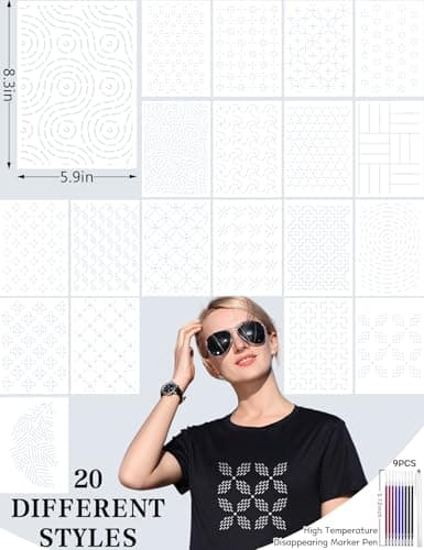 Gezan 20 Pcs Sashiko Stencils 8.3 x 5.9 Inch Plastic Sashiko Template Pattern Geometric Embroidery Stabilizers Drawing Line Template for Hand Quilting Sewing - Thumbnail 2