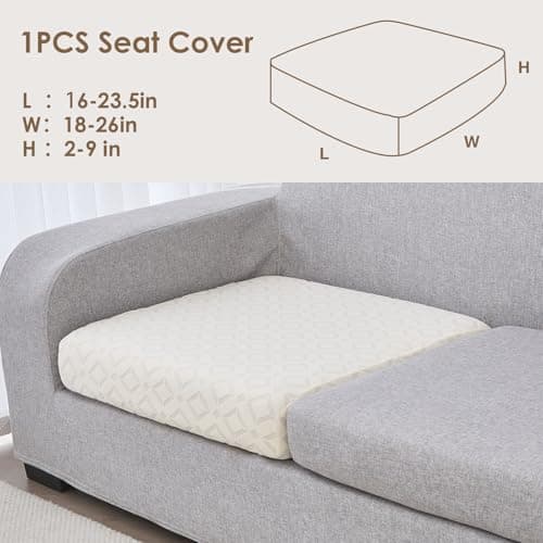 Genina Couch Cushion Covers Waterproof, Stretch Sectional Couch Covers, Sofa Cushion Cover Washable, Non Slip Magic Sofa Cover with Elastic Bottom and 2 Straps, Pet-Friendly (Single Seat Cover) - Thumbnail 6