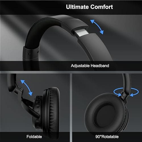 BeAttack Wired Over Ear Headphones Studio Monitor & Mixing DJ Stereo Headsets with 50mm Drivers and 1/4 to 3.5mm Jack for Cellphone Type C AMP Computer Recording Podcast Keyboard Guitar Laptop Black - Thumbnail 6