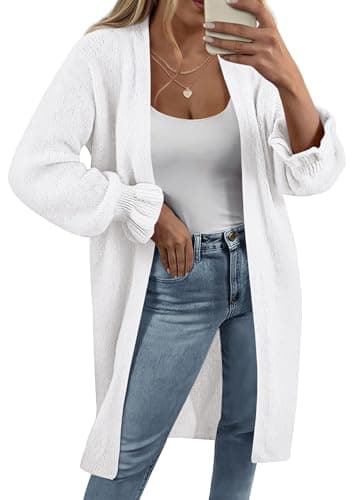 KIRUNDO Cardigan Sweaters for Women 2026 Fall Oversized Ruffle Long Sleeve Casual Open Front Knit Cardigans Sweater Coat(White, Small) - Image 1