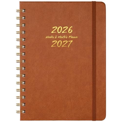 Planner 2026-2027 - Weekly & Monthly 2026-2027 Planner with Twin-Wire Binding, JULY 2026 - JUNE 2027, 6.3" x 8.4", Hardcover with Monthly Tabs, Back Pocket, Thick Paper - Brown