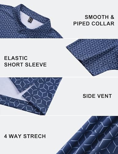 Cotrasen Golf Polo for Men Print Shirts Short Sleeve Moisture Wicking Performance Collared Breathable Tee Shirts Navy Blue M - Thumbnail 5