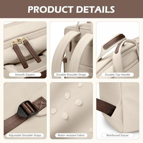 GOLF QUALITY Slim Laptop Backpack for Women, Lightweight Business Backpack for Women Computer Bag Purse for Commuting, Fit 16 Inch, Apricot - Thumbnail 6