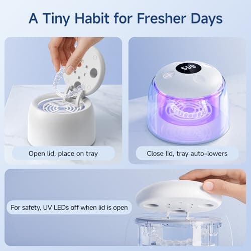 HouseSapp Ultrasonic Retainer Cleaner Machine - 45kHz Dental Clean Pod with 6 Cleaning Lights for Denture, Toothbrush Head, Aligner, Night/Mouth Guard, Jewelry, Ultra Sonic Cleaner with Lifting Tray - Thumbnail 5