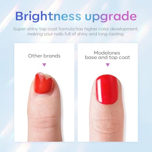 modelones Gel Top Coat, 15 ml 2026 Upgrade Super Shiny Base and Top Coat Set, Soak Off Nail Lamp Acid Free No Wipe Clear Base Top Gel Nail Polish - Thumbnail 2
