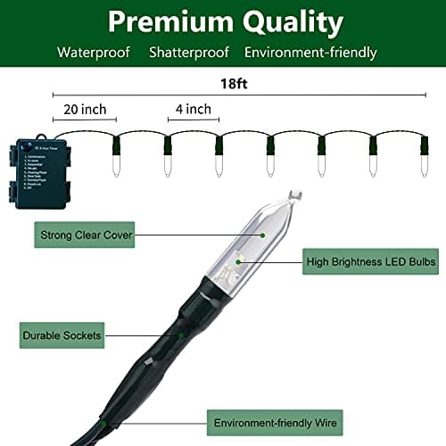 HoliDecor Christmas Lights - Battery Operated 50 LED Mini String Lights With 8 Modes and Timer for Xmas Tree, Wreath, Party, Indoor Outdoor Decor - Waterproof, Warm White (2 Pack) - Thumbnail 3