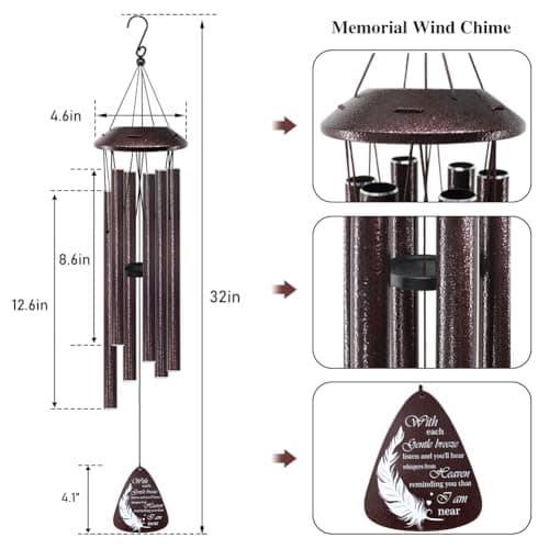 Howarmer Memorial Wind Chimes for Loss of Loved One – Sympathy Wind Chime with Saying “with Each Gentle Breeze” – Remembrance Bereavement Gift for Garden, Patio, or Outdoor Decor - Thumbnail 6