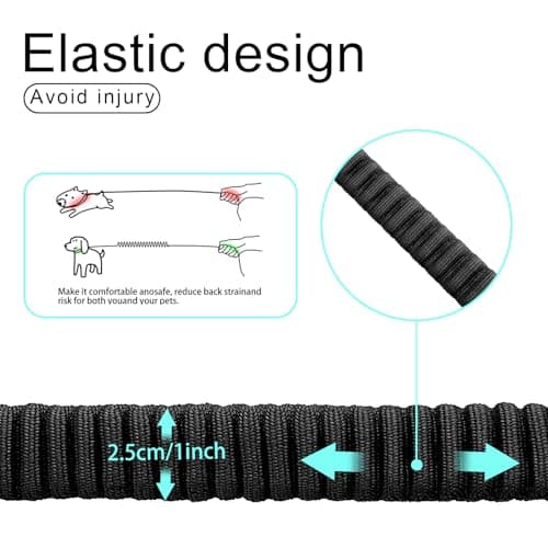 20” Strong Short Leash for Dog, Heavy Duty Bungee Dogs Leash with Padded Handle Car Seatbelt, Small Dog Training Leashs for Large or Medium Dogs - Can be Used with Other leashes (Black) - Thumbnail 3