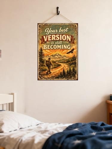 Your Best Version Is Still Becoming Tin Sign Inspirational Quote Metal Wall Decor Vintage Mountain Trail Artwork Motivational Rustic Plaque for Home Office Gym Cabin Man Cave Wall 8x12 Inch - Thumbnail 3
