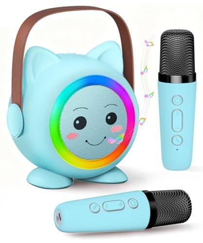 Mini Karaoke Machine Toy for Kids, Portable Karaoke Machine with 2 Wireless Microphone for 4,5,6,7,8,9,10,11,12+ Years Old Christmas Birthday Gifts Girls Boys (Blue)