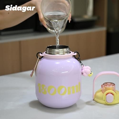 Sidagar 60 oz Big Gallon Water Bottle with Straw and Carry Handle, Purple Wide Mouth Vacuum Water Jug, Insulated Stainless Steel Bottles Easy Carry Tumbler for Women - Thumbnail 6