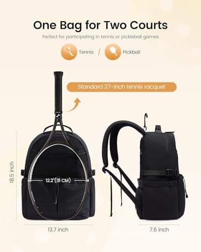 LOVEVOOK Tennis Bag for Women & Men, Fits 27" Rackets, Tennis Backpack with Ventilated Shoe Compartment & Wet Pocket, Ideal for Pickleball, Padel - Thumbnail 6