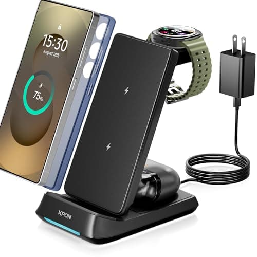 KPON 3 in 1 Charging Station for Samsung, Wireless Charger for Thick Cases, Foldable Phone and Watch Charger Stand for Galaxy S26/S25/S25 Ultra/S24/Z Fold/Android Devices, Galaxy Watch and Earbuds - Image 1