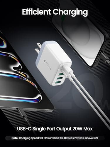 EIZLXQ USB C Charger Block,50W 5-Port Fast Wall Charger,Dual Type-C & USB-A Multiport Charging Cube for iPhone 17/16/15/14/13 Pro Max,iPad,Samsung Galaxy–2 Pack,White - Thumbnail 4