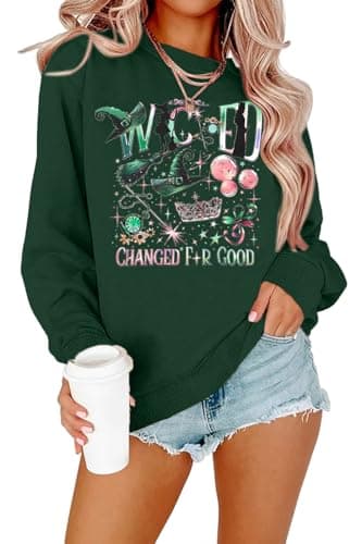 MAXIMGR Musical Sweatshirt Women Changed for Good Musical Movie Fan Gifts Tee Witch Princess Graphic Long Sleeve Tops Green - Image 1