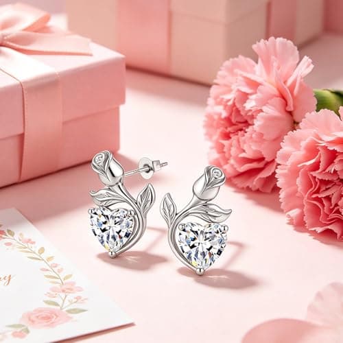 JACUPO 0.8CT Rose Heart Earrings Option of Sapphire Moissanite Stud Earrings Lab-Grown Earrings Birthstone Earrings for Women S925 Sterling Silver Post D Color VVS1 Clarity Ideal Gift for Wife Mother for Birthday Anniversary Mothers Day Gift for Mom Conveying I Love You Message (Apr Moissanite Silver) - Thumbnail 6