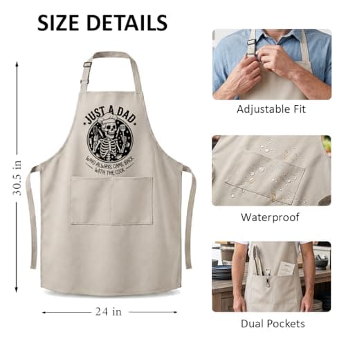 Shescrzionu Funny BBQ Aprons for Men with Skull,Large Mens Kitchen Work Apron for Cooking Grilling,Waterproof Apron with Dual Pockets Adjustable Fit,Great Dad Apron for Man Chef Creative Gifts-A03 - Thumbnail 2