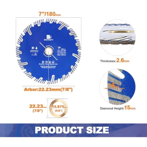 Diamond Turbo Cutting Blade 7",BRSCHNITT Diamond Saw Blade for Granite,Marble,Concrete,Porcelain Tile,Ceramic Tile,Masonry - Thumbnail 2