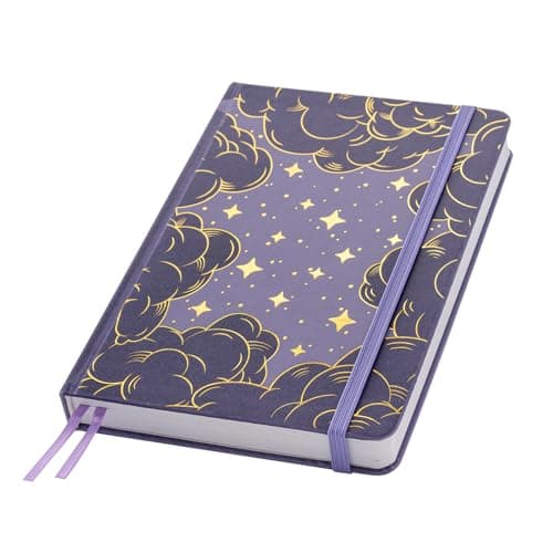 Crein Lynh Dot Grid Journal with 160GSM Thick Paper, 192 Pages, A5 Dotted Notebook for Work, School, Travel | 180° Lay Flat, Foil Stamped Cover, Elastic Band, 2 Bookmarks & Inner Pocket (Dark Purple) - Image 1