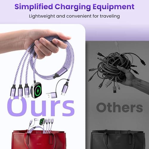 Travel Essentials Multi Charging Cable for iWatch Charger, 4in2 3 X USB C Cable Multiple Charger Cord, USBC Car CarPlay Cable Compatible with iWatch Ultra/11-1/iPhone 17-15/Galaxy S25-22, 5F Purple - Thumbnail 6