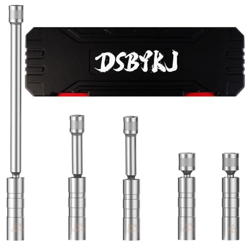 DSBYKJ 5 Piece 3/8" Drive Magnetic Rotary Swivel Spark Plug Socket Set ，Thin Wall Spark Plug Sockets with9/16", 5/8", 14mm Receptacles and 3/8" Drivers with 12 Points, Cr-V Steel - Image 1