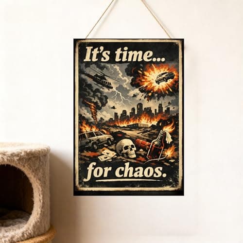 It's Time for Chaos Metal Tin Sign, 8x12 Inch Vintage Retro Art, Explosive Action Graphic, Funny Disaster Quote, Wall Decor for Man Cave, Garage, Office, Pre-drilled Holes for Easy Hanging - Thumbnail 4
