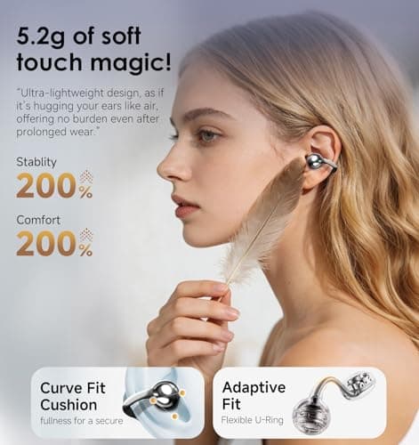 King Lucky Clip-On Earbuds Gen 3, Open-Ear Wireless Bluetooth 6.0 Headphones with Mic, Secure Fit for Small Ears & Glasses Wearers, 50H Playtime, ENC, IPX5 Waterproof Sport Ear Buds (Black) - Thumbnail 5
