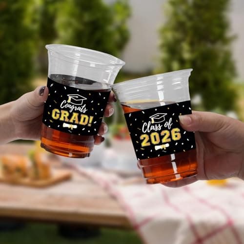 Labrostar 50Pcs Graduation Decorations 2026 Disposable Graduation Cups Congrats Grad Class of 2026 Decorations Graduation Party Supplies 16oz Black - Thumbnail 2
